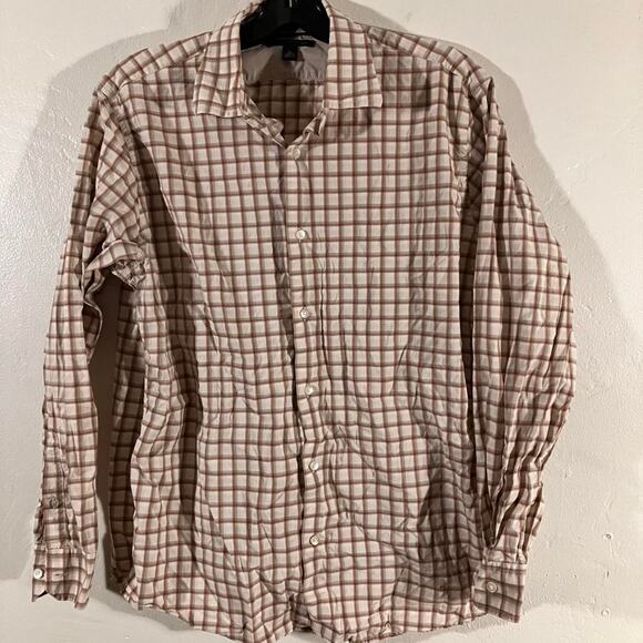 Banana Republic Tan Plaid Button Up Cotton Long‎ Sleeve Shirt - Picture 1 of 5
